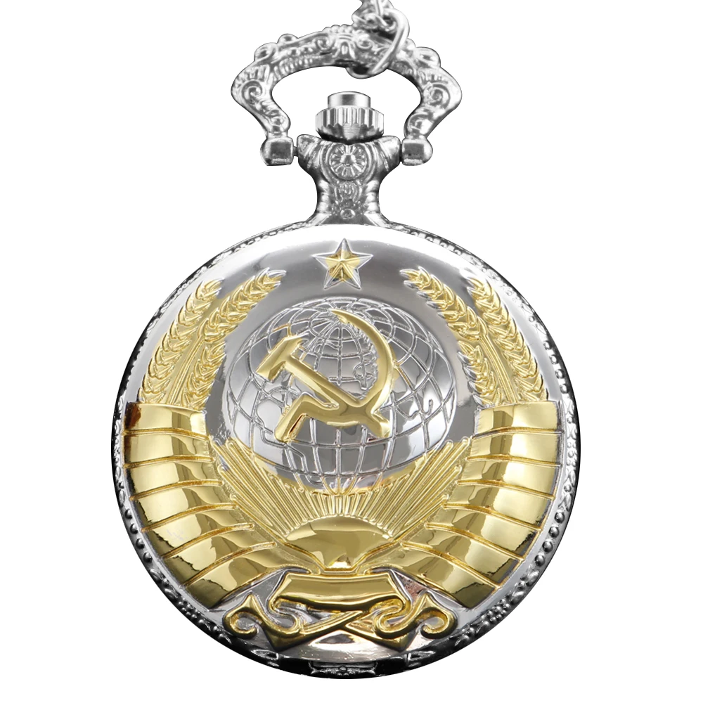 Platinum Republican Commemorative Quartz Pocket Watch Vintage Necklace Ornament Universal Clock Gift for Boys and Girls