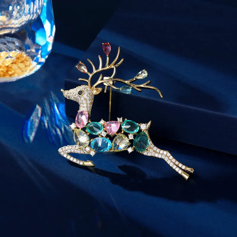 

Radiant And Sparkling Colored Zircon Sika Deer Brooch, Niche Design, Exquisite And Luxurious Feeling, A Deer With Your Elk Brooc