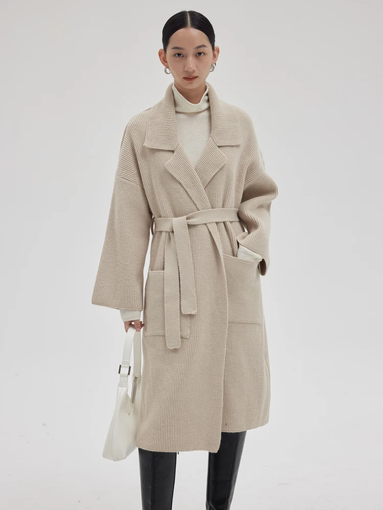 

Уютный длинный вязаный кардиган без этикетки для женщин: свободный крой, воротник-стойка, комфортная верхняя одежда для зимы – модная новинка