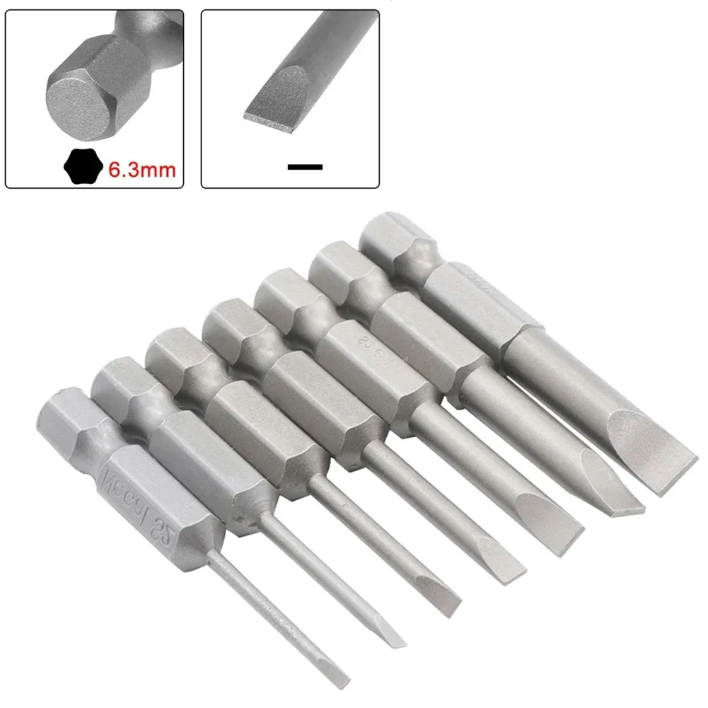 7pcs 50mm Flat Head Slotted Tip Screwdriver Bit 1/4 Inch Hex Magnetic ScrewDrivers Bits Hand Tools SL1.6 2.0 2.5 3.0 4.0 5.0 6.0