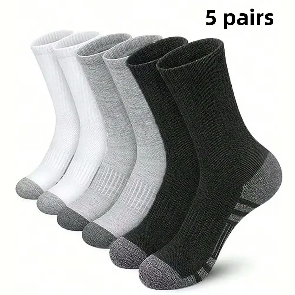 

5 Pairs Men's Outdoor Gym Socks High Quality Comfortable Middle Tube Socks Football Large Size Ground-Gripping Sports Socks