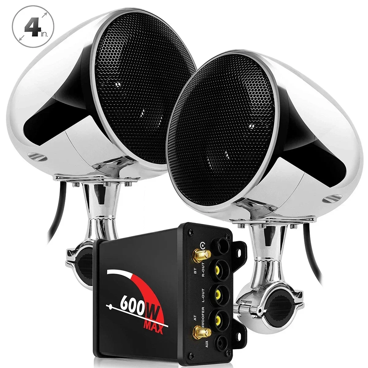 

600W 2.1CH Amplifier Motorcycle Audio System Bluetooth Stereo Speakers, Support FM Radio, AUX MP3, Strong Subwoofer Bass Output