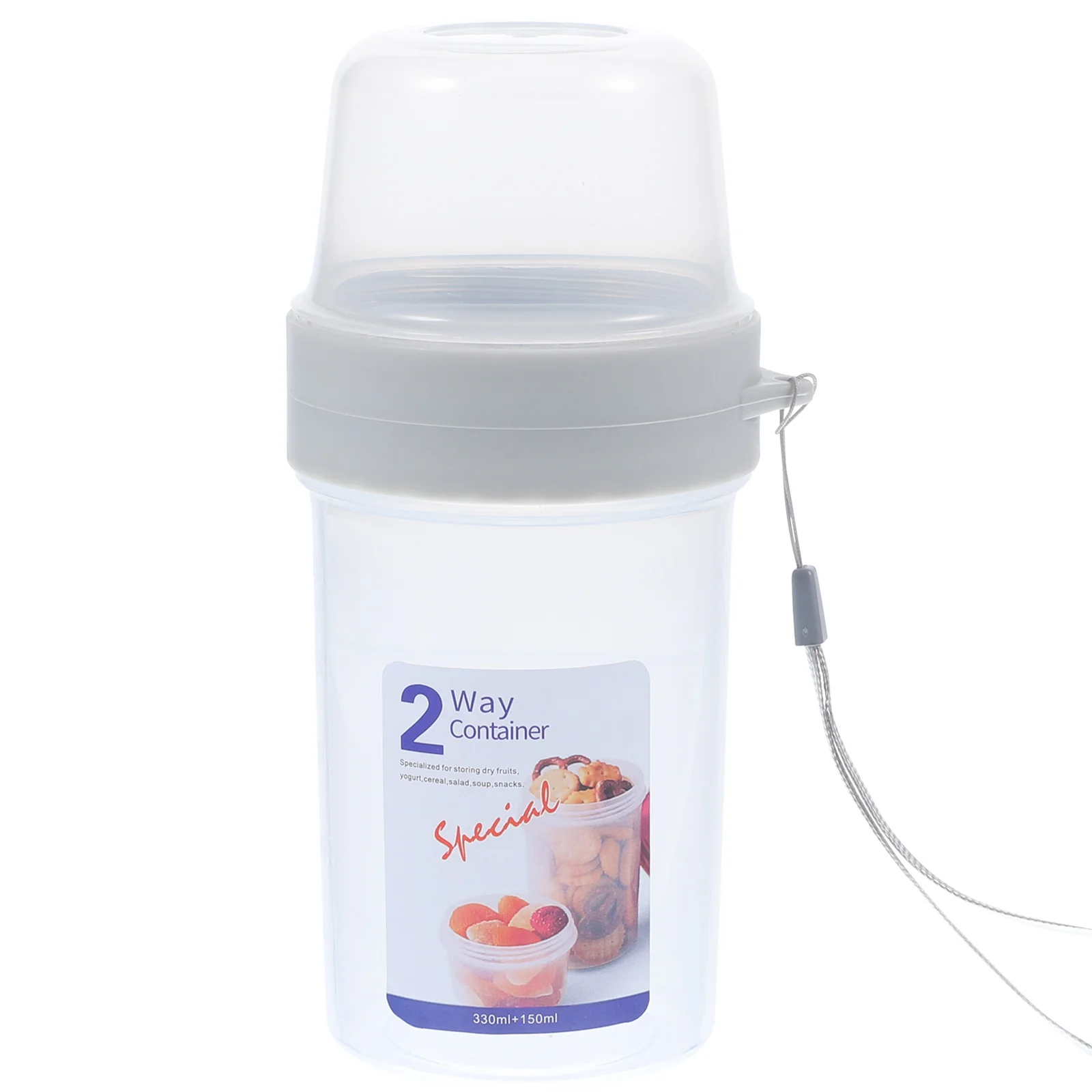 

Double Layer Portable Breakfast Cup Fruit Oatmeal Cup with Lanyard for Office School Outdoor Food Storage Container