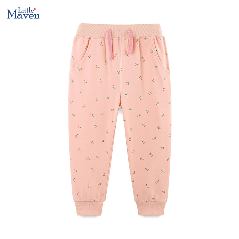 

Little maven Costume Baby Girls Casual Pants for Kids Cartoon Cherry Trousers Autumn Spring Children's Clothing Cotton