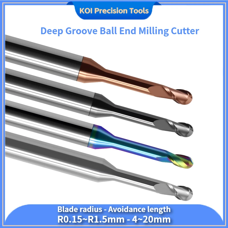Micro Ball End Mill Long Neck Milling Cutter Carbide CNC Small Mini Rib Deep Machining Cutter R0.15-R1.5 Tool for Steel Metal