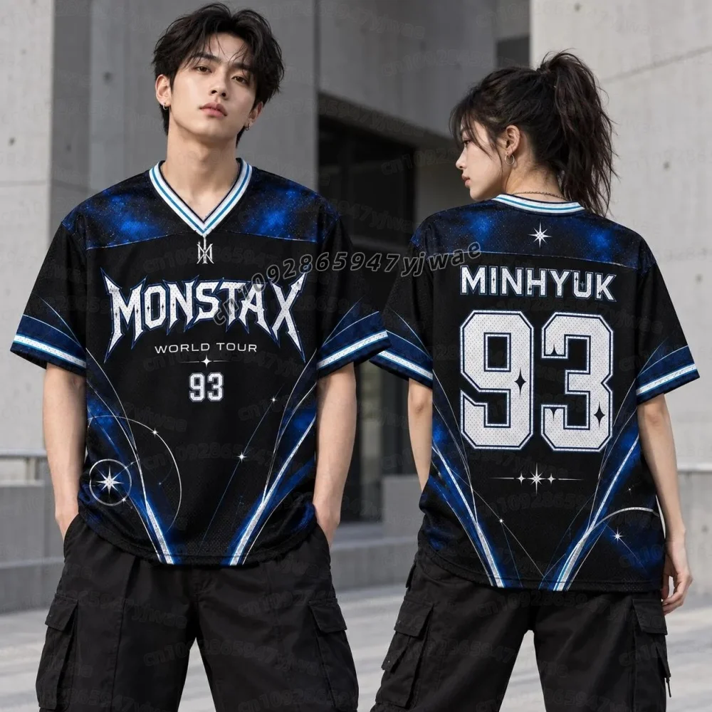 Sommerliches Damen-T-Shirt für Erwachsene, Motiv: Galactic Monsta X World Tour, The X Nexus, gemischtes Mesh-Material, Hyungwon-Fans-T-Shirt, für Damen, Herren und Kinder. – Detail 10
