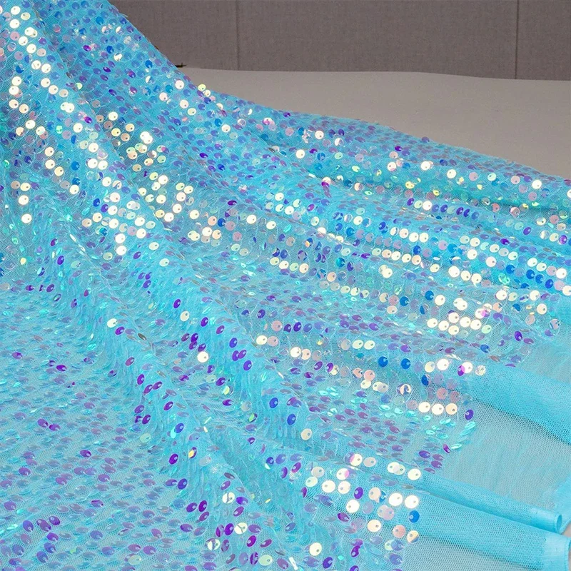 Rainbow Sequin Embroidery Fabric 6mm Glitter Gradient Cloth for Stage Costume Dress DIY Sewing and Decoration Background