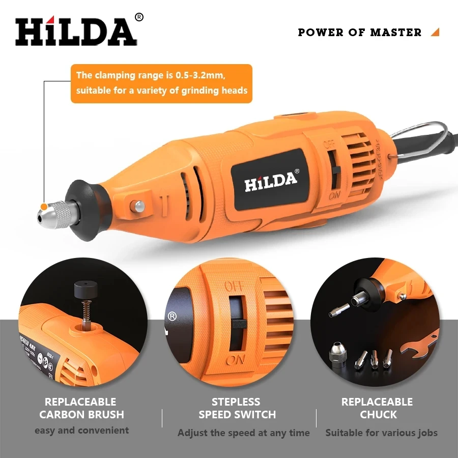 HILDA Electric Mini Drill Grinder Engraving Pen Power Tools Electric Rotary Tool Grinding Machine Accessories