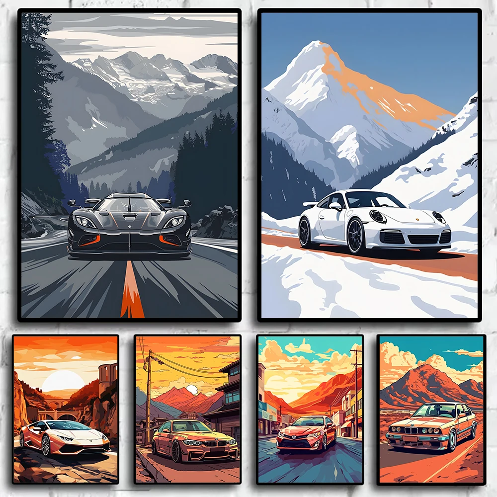 

Abstract Cartoon Famous Cars Poster Picture Mural Modern Canvas Painting Wall Art Home Decoration Print for Living Room Decor
