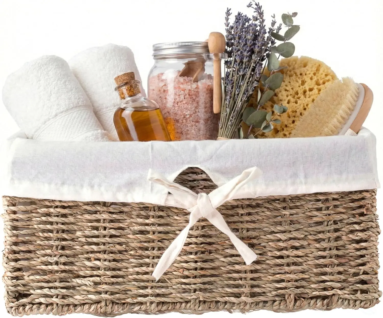 

Плетеная корзина из морской травы с белой подкладкой, маленькая пустая подарочная корзина для подарков, органайзер для полок или бачка унитаза