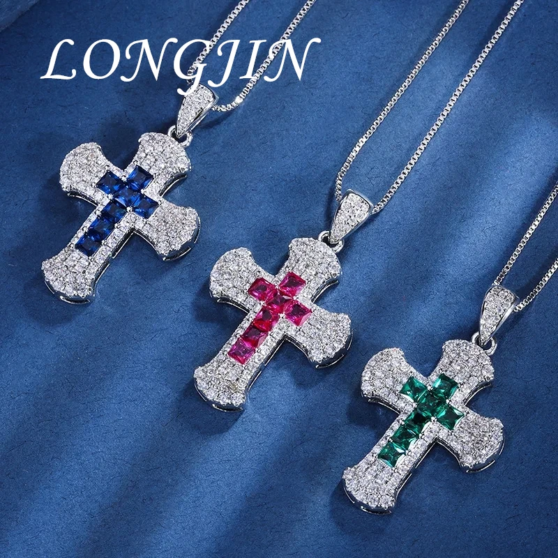 

New Iced Out Bling Red Crystal Cross Necklace for Women Pendant Charm Choker Silver Jewelry Decoration Gift for New Year 2023