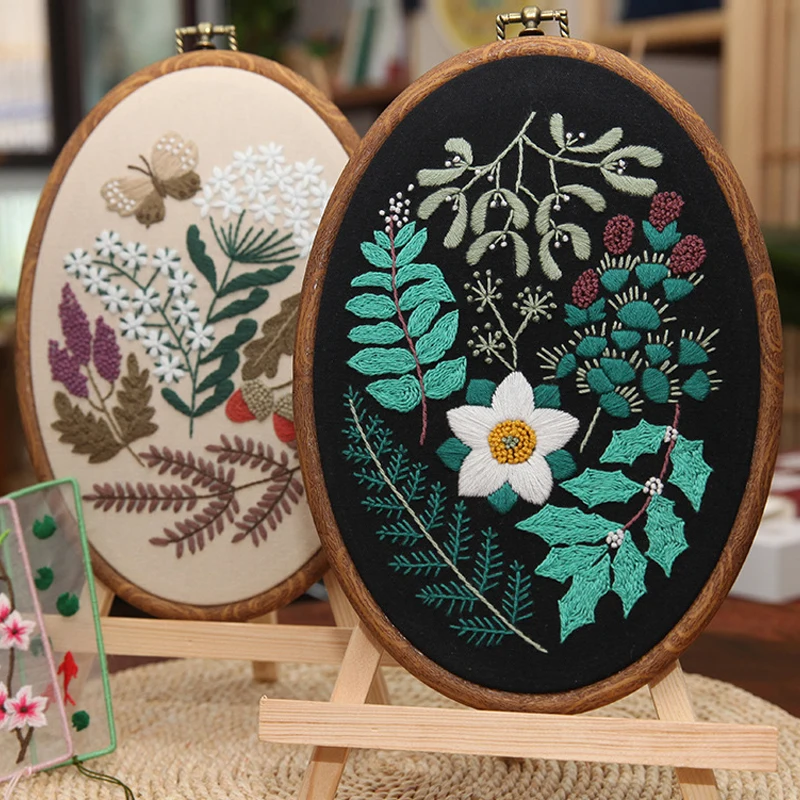 DIY Embroidery Beginner Kit with Oval Hoop Flower Printed Pattern Cross Stitch Needlework Handmade Sewing Craft Dropshipping