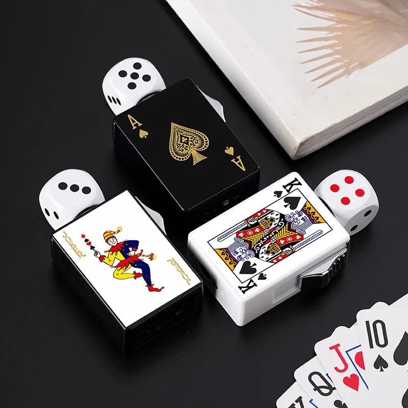 New Creative Poker & Dice Spinning Lighter Green Flame Butane Refillable Lighters, Rotating Stress Relief Outdoor Men's Tool