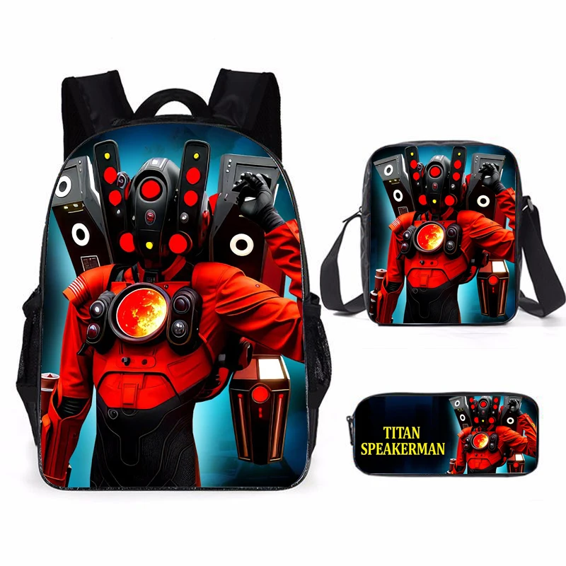 3pcs Skibidi Toilet Titan Drillman Schoolbag Set, Titan Speakerman Print Student Backpack, Casual Backpack For Boys And Kids