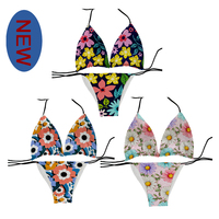 Fashionable new bikini suit women's halter low waist sexy flower pattern printed swimsuit beach surfing vacation non-thong