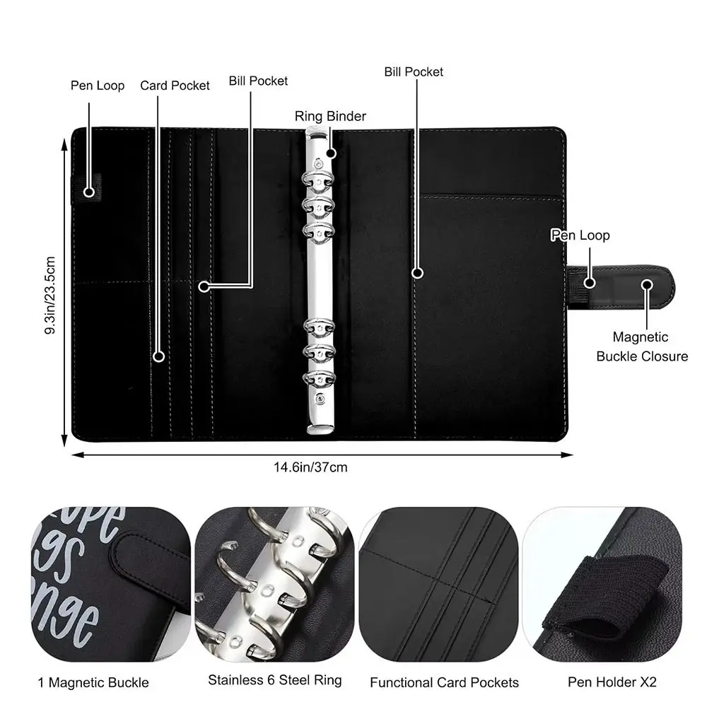 Colorful 100 Envelope Challenge Notebook Cash Budget PU Leather Money Saving Binder Loose-leaf Multi Pockets