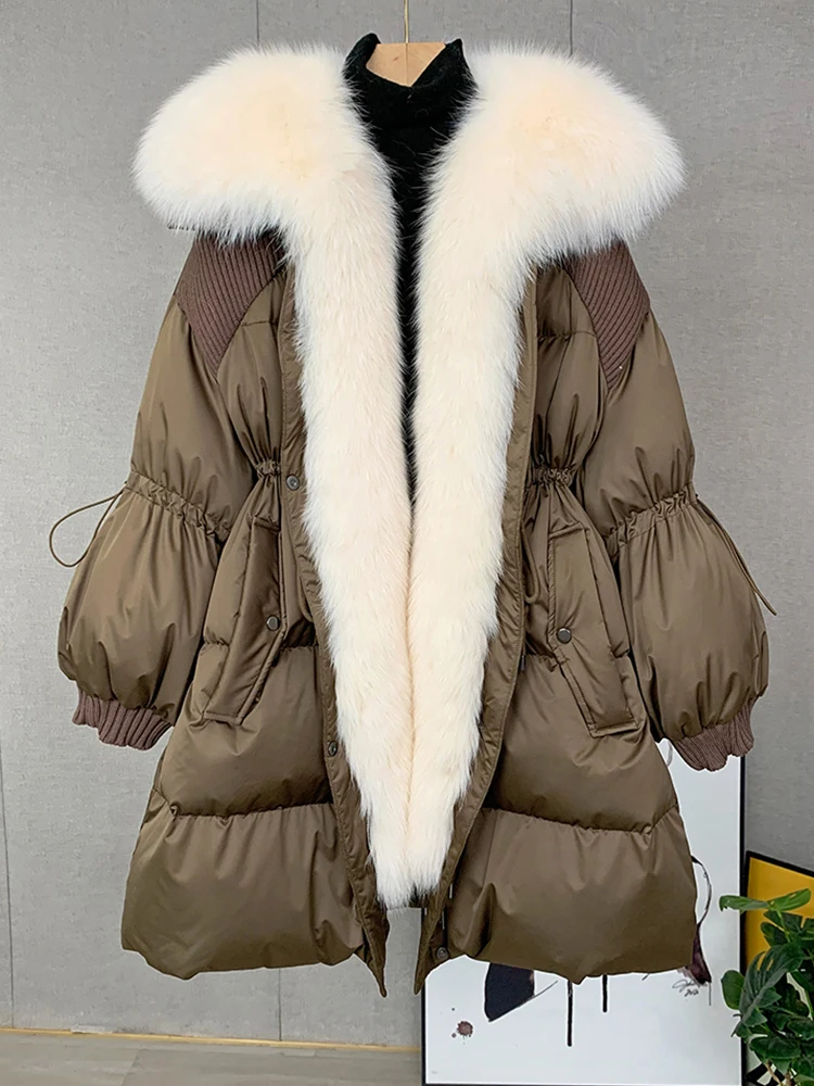 New Winter Goose Down Jacket Natural Fox Fur Collar Long Thick Warm Women Puffer Jacket Coat Luxury Outwear Female Coat