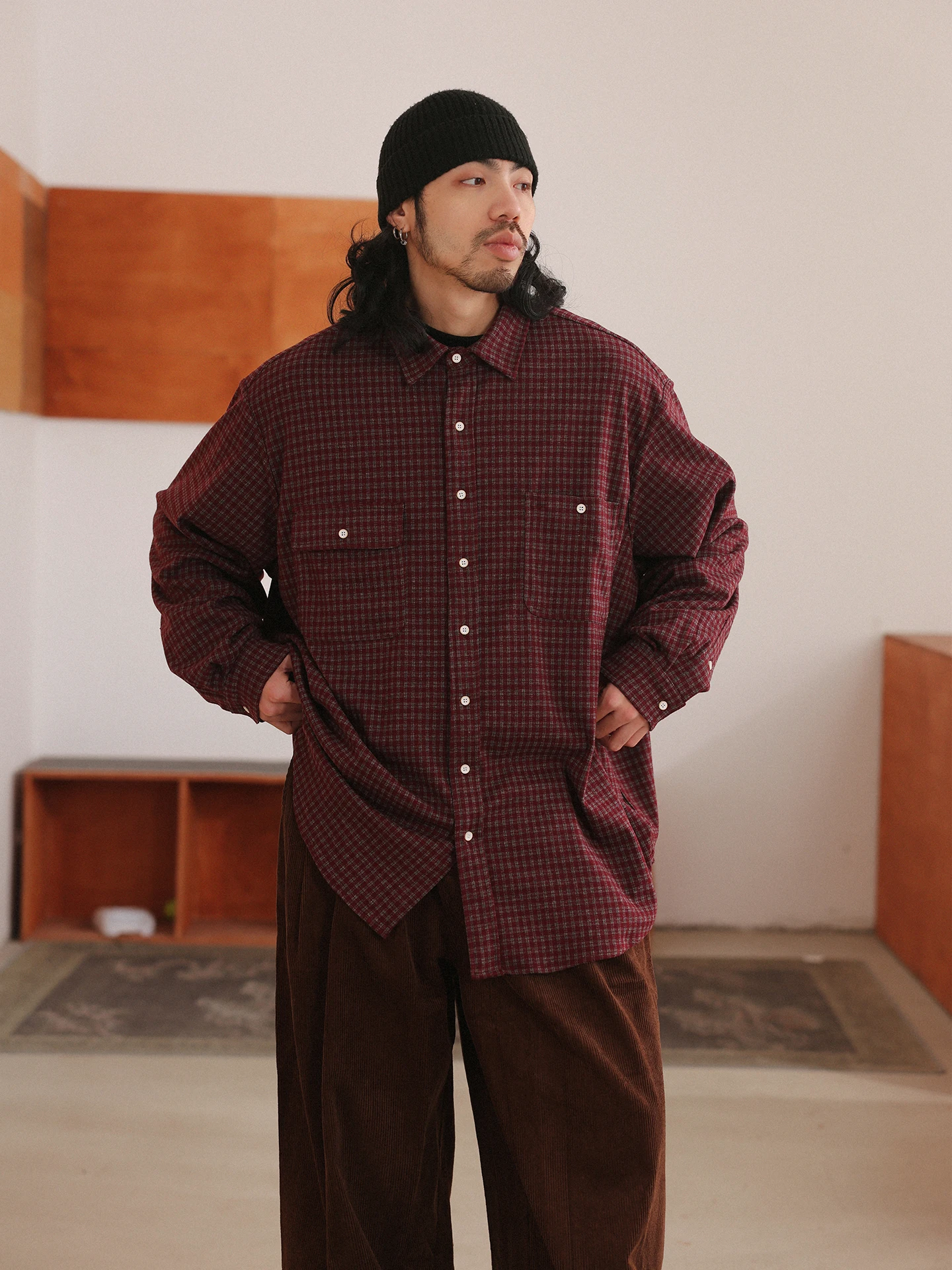 

Мужская рубашка NOEARS Spring Red Plaid с длинным рукавом, винтажная, свободного кроя, с воротником, с нашивками, повседневная, из полиэстера, на пуговицах, стандартный крой