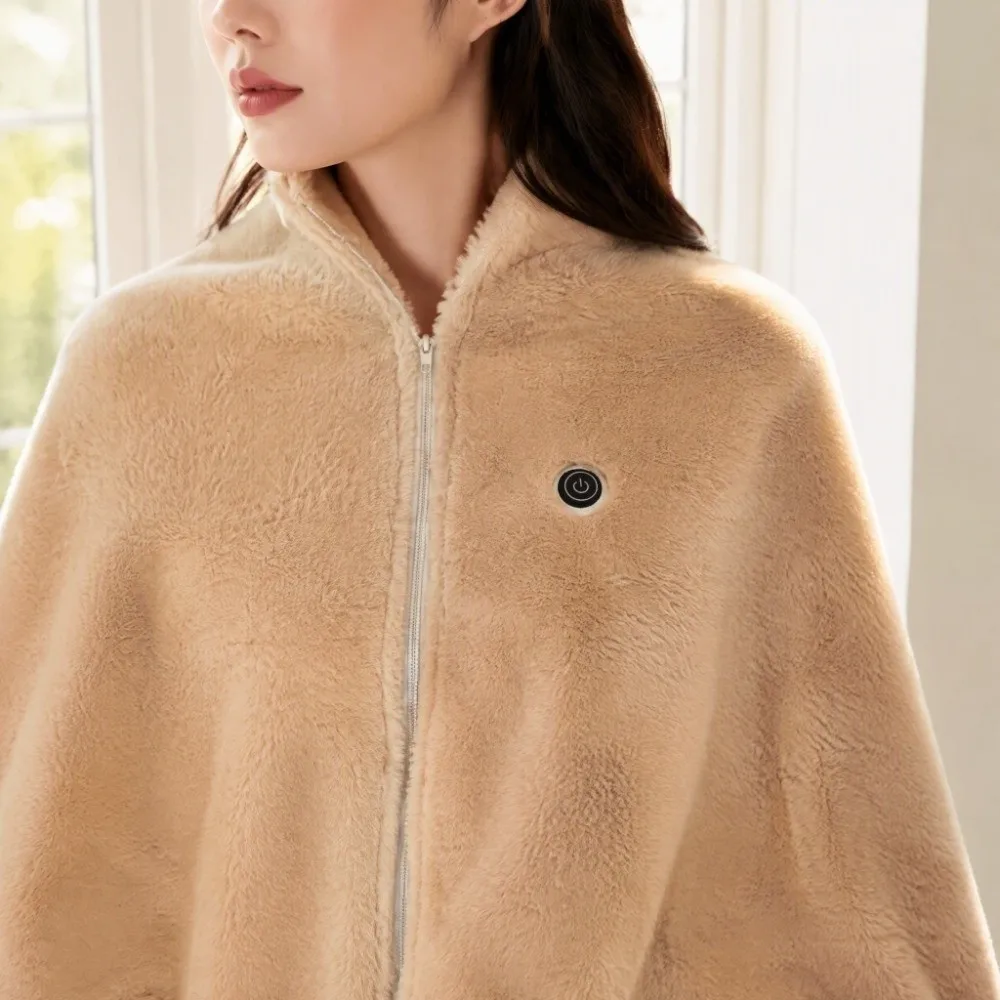 Zipper Design Electric Shawl Blanket Double-Layer Soft USB Shawl Blanket Convenient Warm-keeping Plush Shawl for 10W/5V Daily