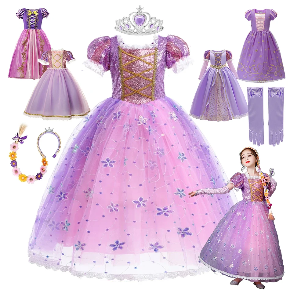 

Disney Girls Rapunzel Dress for Kids Halloween Princess Cosplay Costume for Birthday Party Gift Purple Sequins Mesh Clothing