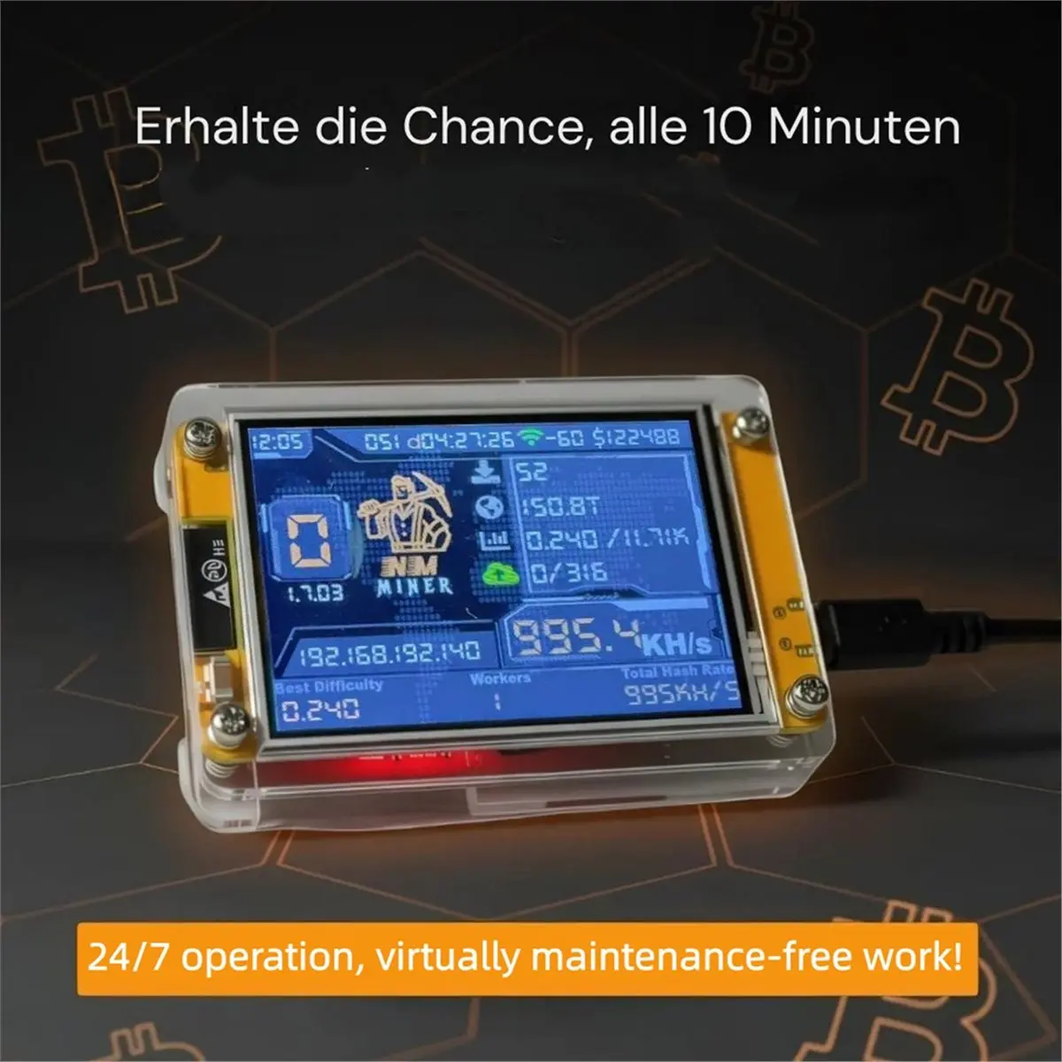 

4X 960H/S Upgraded +4 Slots Stand 2.8 Inch Smart Display Bitcoin Crypto Solo Lottery Miner