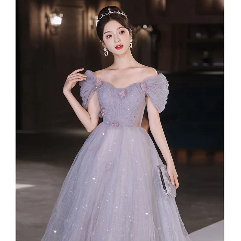 Off Shoulder Banquet Evening Dress Women V-Neck Appliques Sequin Sweet Graduation Dresses Exquisite Elegant Quinceanera Gown