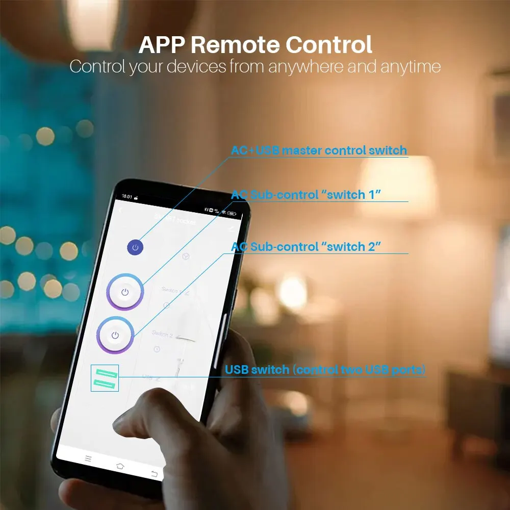 16A US Tuya soket Plug WiFi Cerdas 2 outlet 2 port USB dengan Timer hitung mundur aplikasi kehidupan pintar Remote Control bekerja dengan Alexa Goo