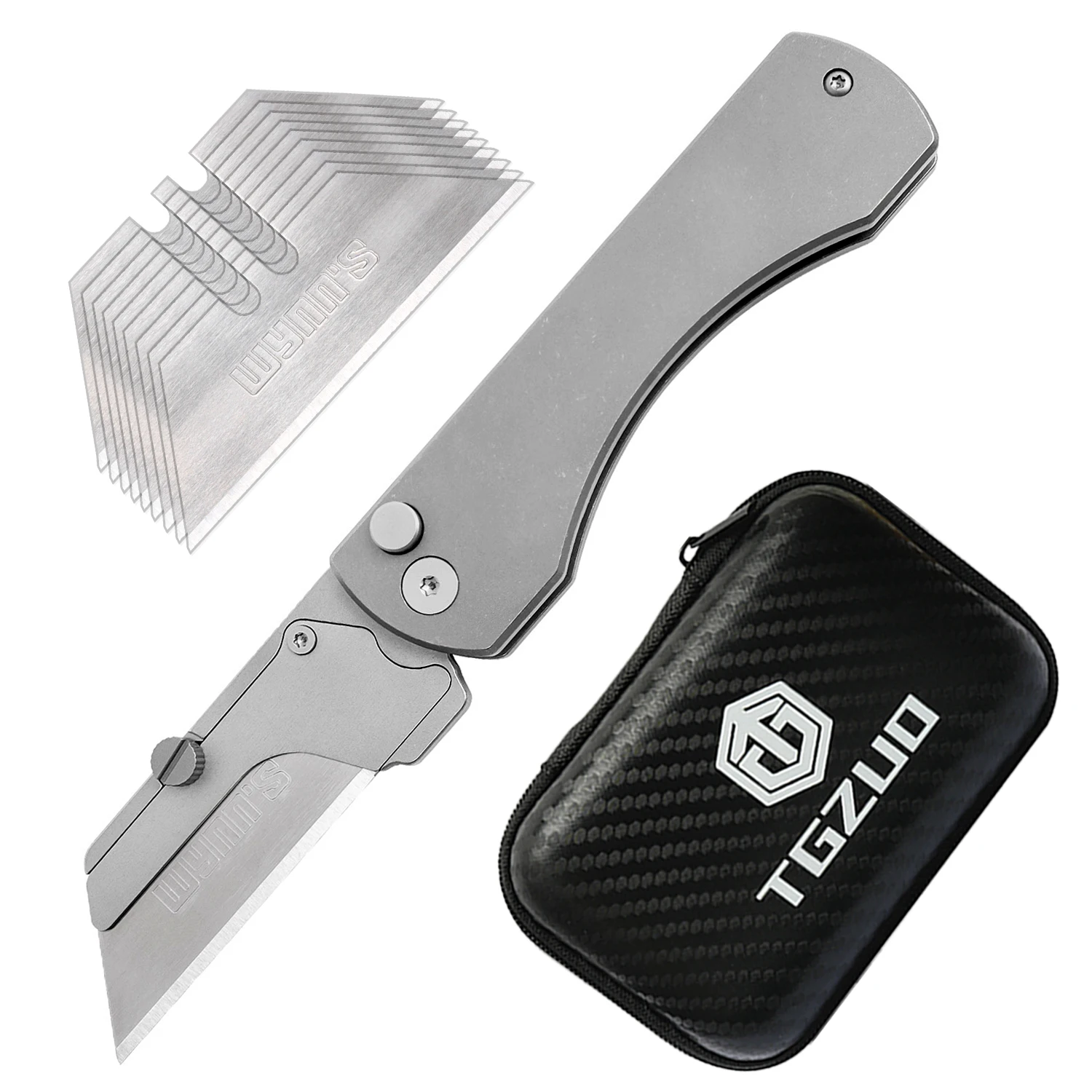

Titanium Alloy Folding Knife, Utility Pocket Knife, EDC Wallpaper Cutter Paper Knife, With 10 SK5 Blades, Grey