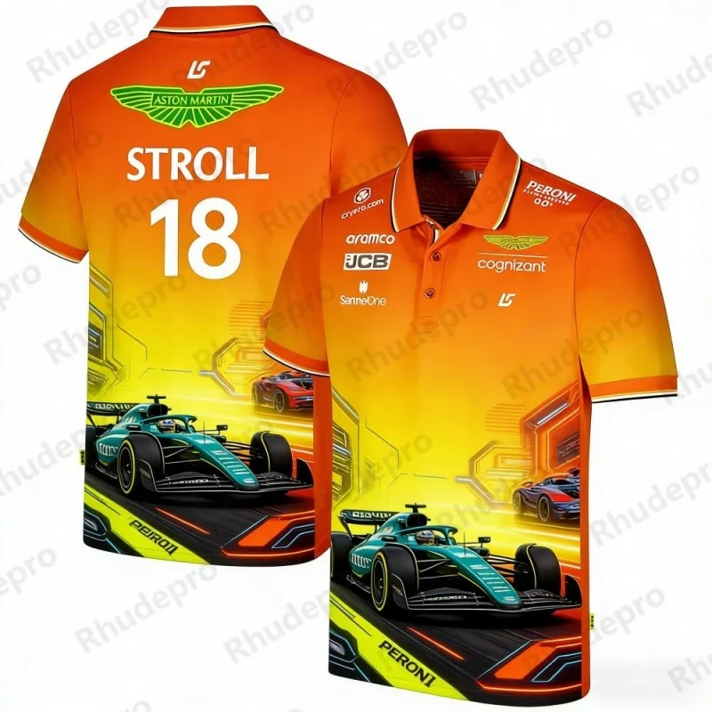 アストンマーティン-チーム-ストロール-18-f1-レーシング-テーマ-ポロシャツ-ファン-スポーツ-カジュアル-トップス-通気性-半袖