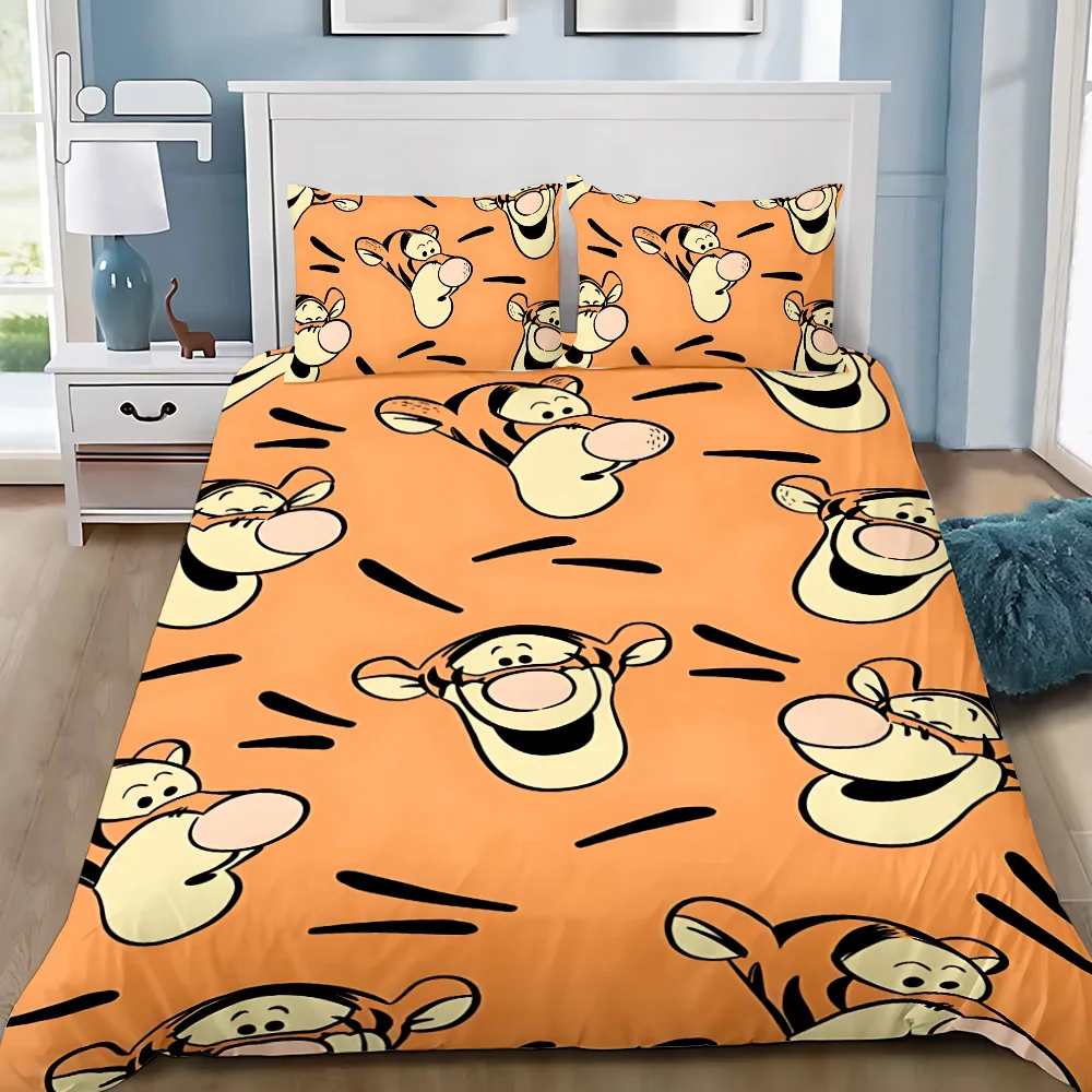 Cute Cartoon Disney Tigger Duvet Pillowcase Bedding Set Adult Boy Girl Bedroom Decoration Children Gift Single Double Large Size