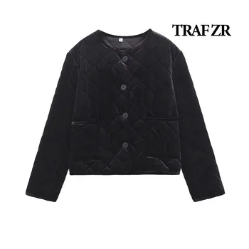 TRAF ZR Kar Parka Kış Parkas Kadınlar için Sıcak Kadın Kışlık Mont Zarif Lüks kadın Ceket Siyah O-Boyun Yastıklı Ceket