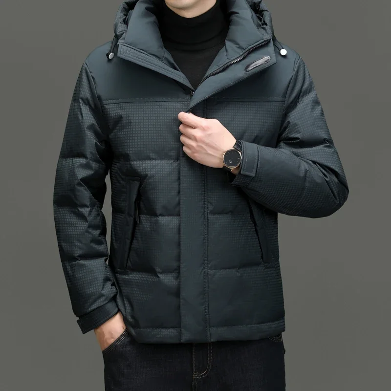 Men's High-end Clothing Winter Down Jacket Hooded Thick Warm White Duck Down Coat Short Simple Bread Clothes Casual Jack