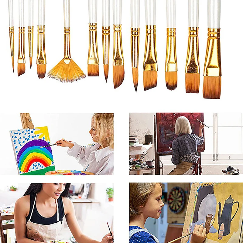 13Pcs Painting Brushes Set Artist Painting Brush for Oil Acrylic Watercolor Gouache Paint Professional Artist Supplies