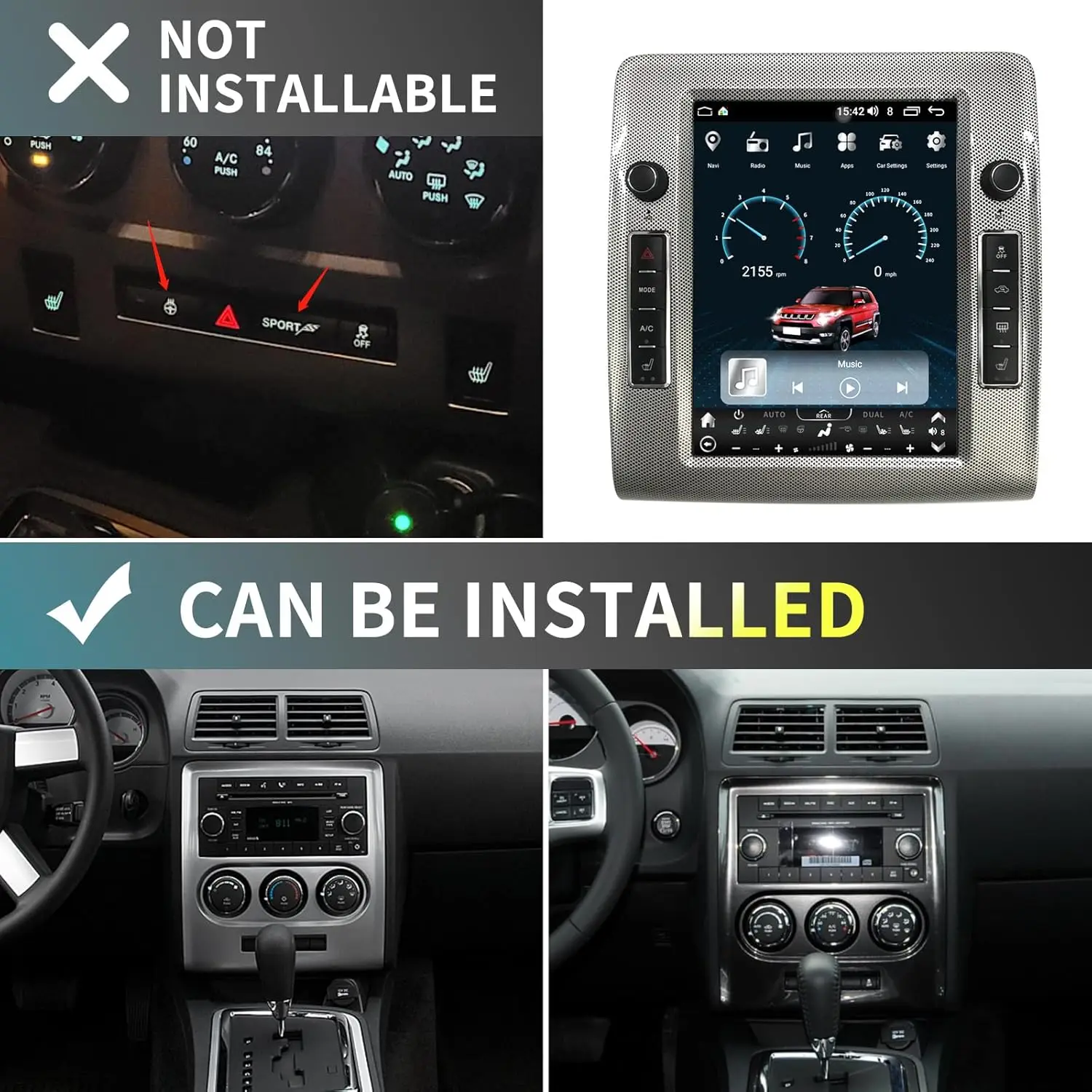 

10.4" Vertical Screen Car Radio Android 13.0 For Dodge Challenger 2008-2014 GPS Navigation Head Unit DVD Player Stereo CarPlay