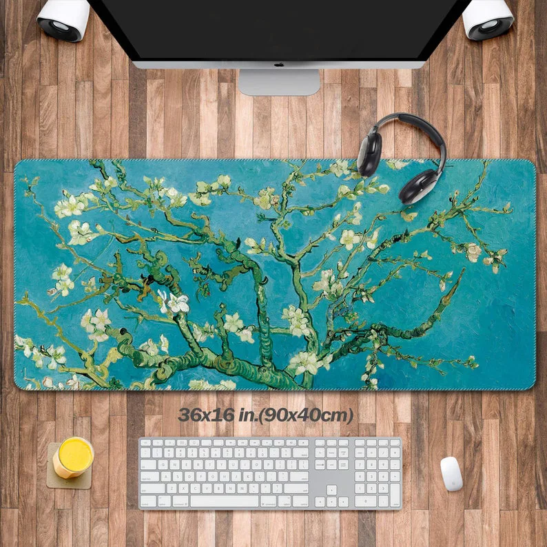 Almond Blossom Desk Mat, XXL Mouse Pad, Vincent Van Gogh Paintings,complete Mouse Pads, Desk Decoration and Keyboard, Laptop Pad
