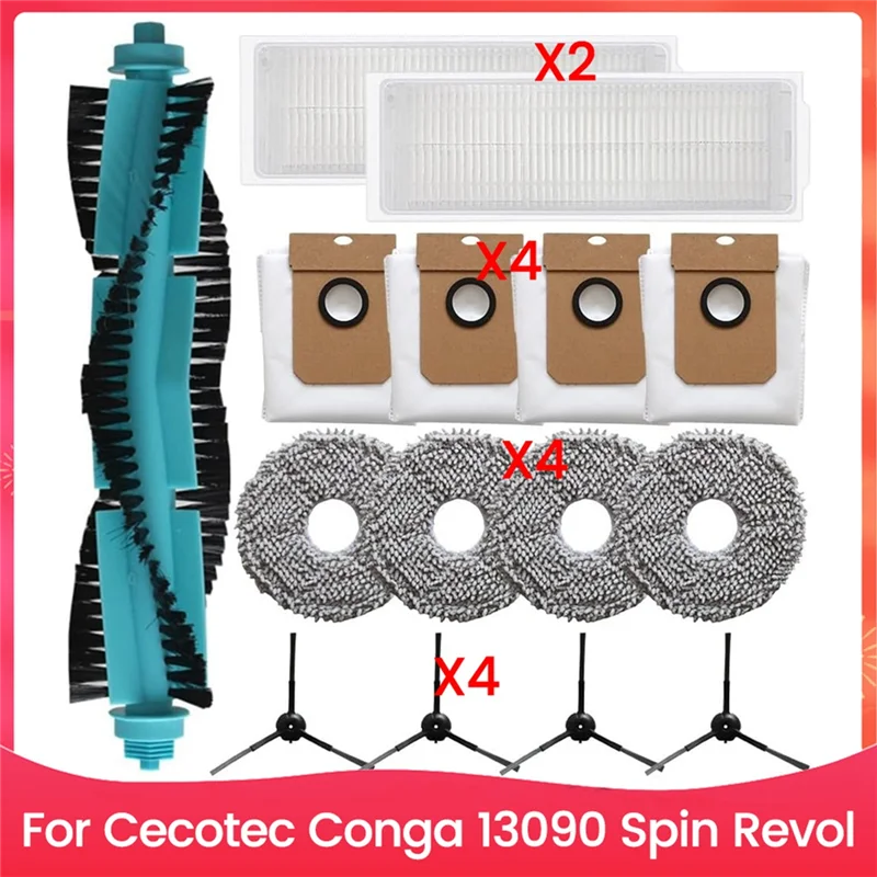 

ABVJ-For Cecotec Conga 13090 Spin Revol Parts Accessories Main Side Brush HEPA Filter Mop Cloth Dust Bags Replacement