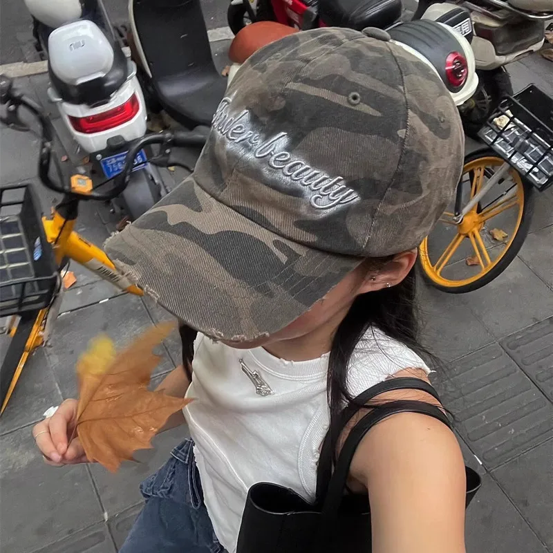 

Spring Autumn New Letter Camouflage Duck Tongue Hat Women's Outdoor Sunshade Cap Baseball Cap Men's Street Sports Trendy Cap