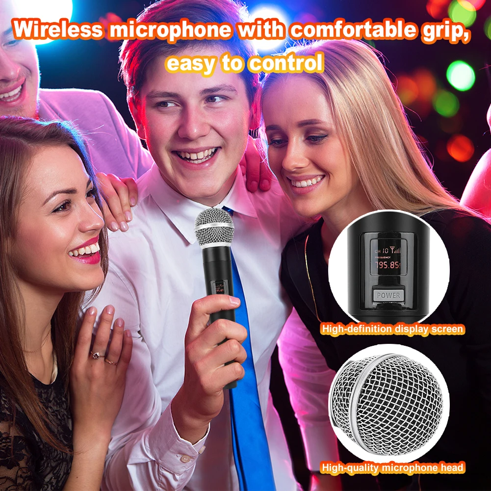 Wireless Microphone with One-to-Two Chip Connection Microphone Plug and Play for Home KTV Speeches Churches DJs Weddings