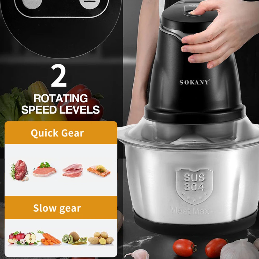 Sokany Household Small Meat Grinder, Electric Food Processor, Vegetable Grinder, Multifunctional Mixer, Fast And Slow Dual Speed