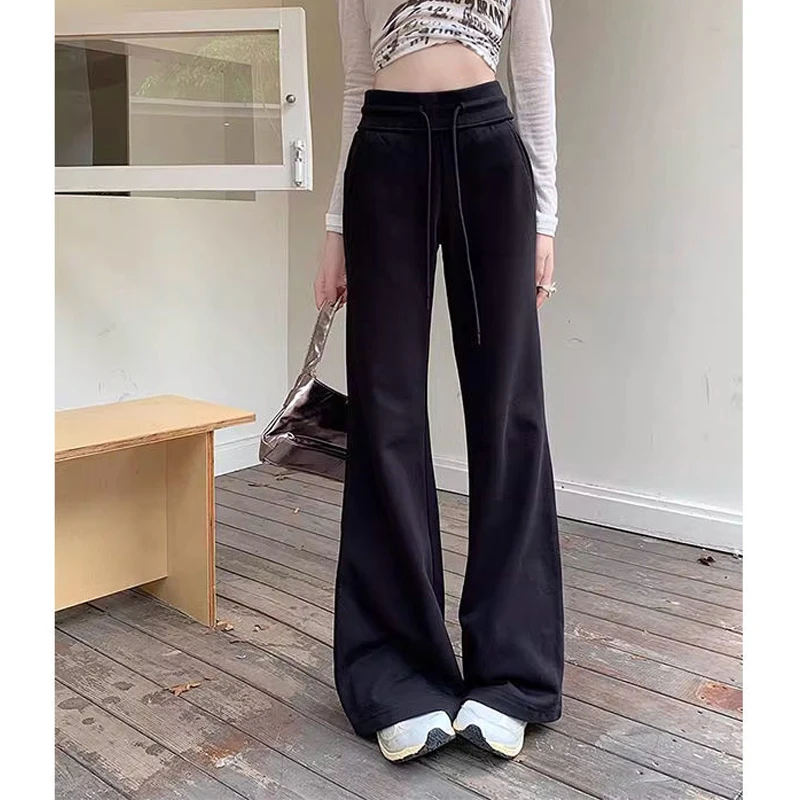 Autumn Winter Women Trendy High Waist Casual Sports Velvet Thick Wide Leg Pants Female Solid Loose Pockets Sweatpants Pantalones