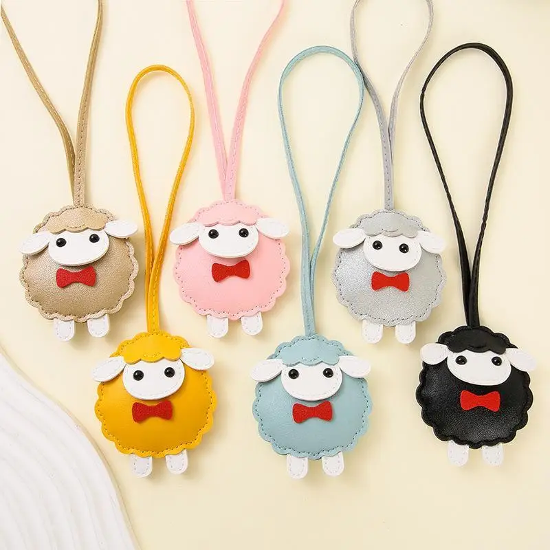 Cartoon Sheep Shaped Bag Pendant Fashion PU Leather Bowtie Detail Multi-Color for Travel Luggage Hanging Ornament