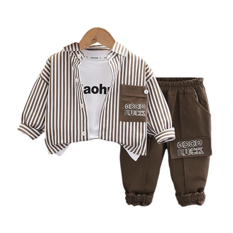 3 Pieces Children's Boy's Clothing Sets 2024 Spring Autumn Baby Boy Clothes 1 To 5 Years Striped Shirts + T-shirts + Pants Suits