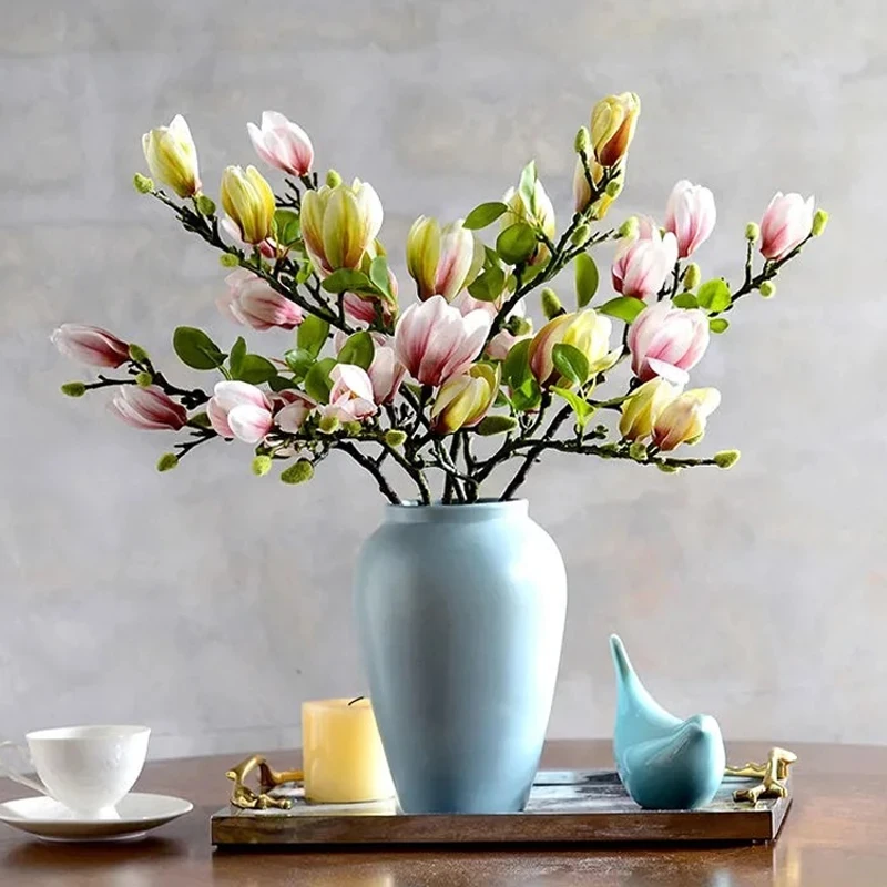 Artificial Magnolia Flower Branch For Home Living Room Decoration Fake Silk Plant Wedding Party Simulation Flower Bouquet