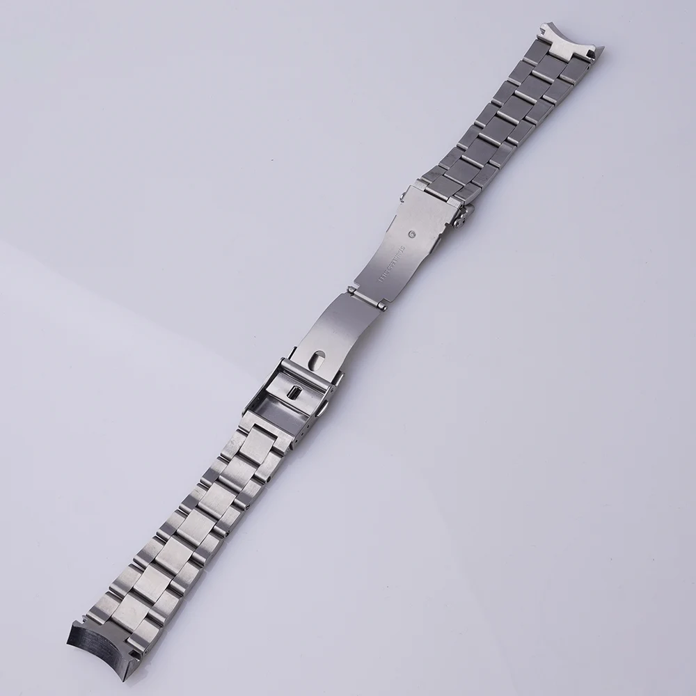 Rolamy 22mm WatchBand Silver Solid CurvedEnd Strap Bracelet Double Push Clasp For Seiko 5 Sport SRPD51 53 55 57 59 SRPD63 65 67