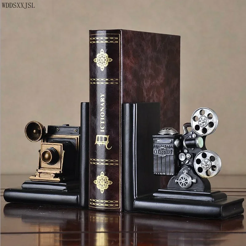 

European retro creative camera modeling bookend resin crafts home living room study resin book stands ornaments