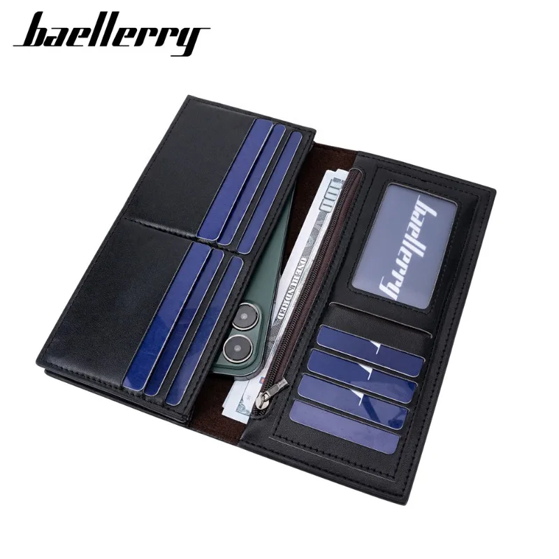 Baellerry Men's Multi-Functional Long Wallet PU Leather Zipper Card Holder with Multiple Slots Money Coin Purse for Men