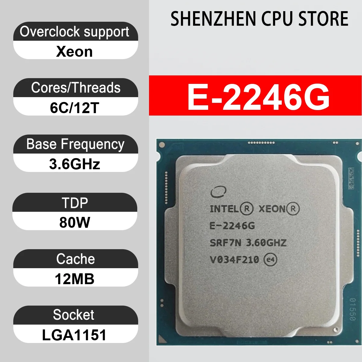 Intel Xeon E-2246G 6 Core 12 Thread 3.6GHz 80W 12MB Cache 14nm LGA 1151 SRF7N DDR4 2666 Coffee Lake Refresh UHD Graphics P630