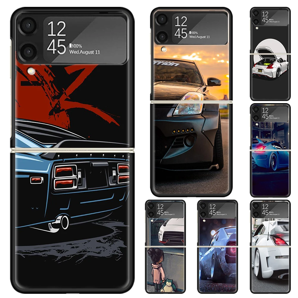 JDM Sport Car 350Z 370Z 240Z Hard PC Phone Case For Samsung Galaxy Z Flip 6 5 4 3 Black Cover ZFlip6 Flip5 Flip4 5G Foldable Pri