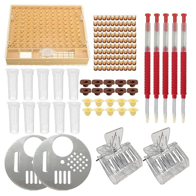 

Queen Rearing System Beekeeping Bee Grafting Kit Royal Jelly Squeegee Pen Cultivating Box Cell Cups Queen Bee Cage Catcher Clips