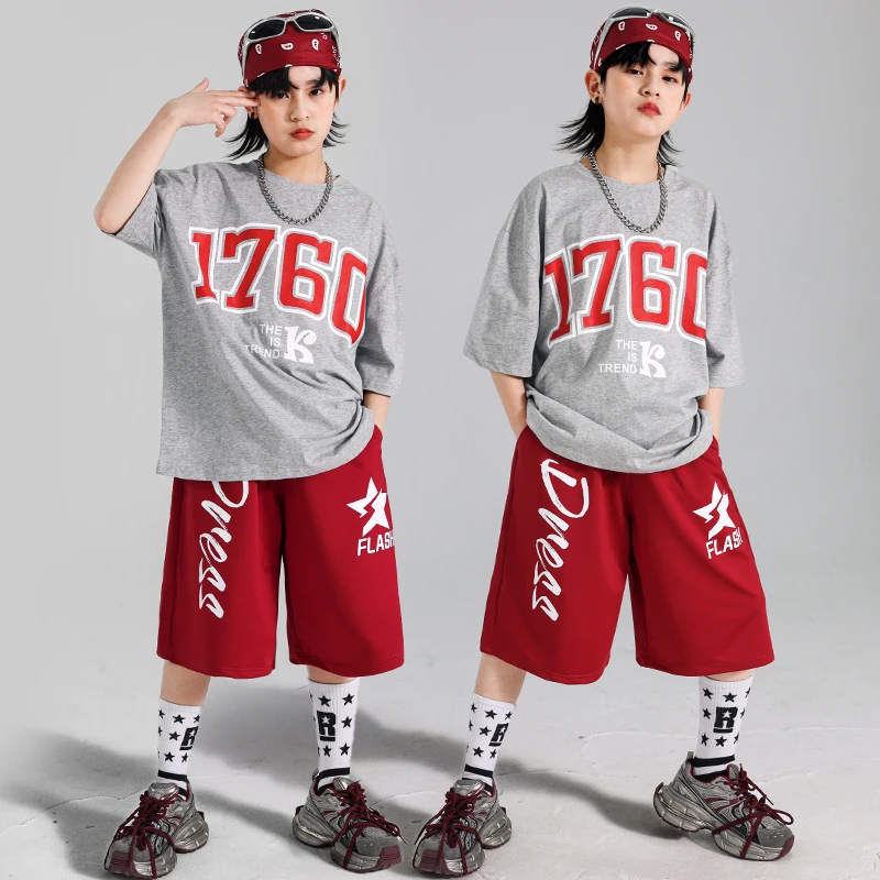 ガールズボーイズヒップホップ服社交ダンス衣装子供ジャズ服オーバーサイズ Tシャツ Teeange ストリートダンスショーツ衣装